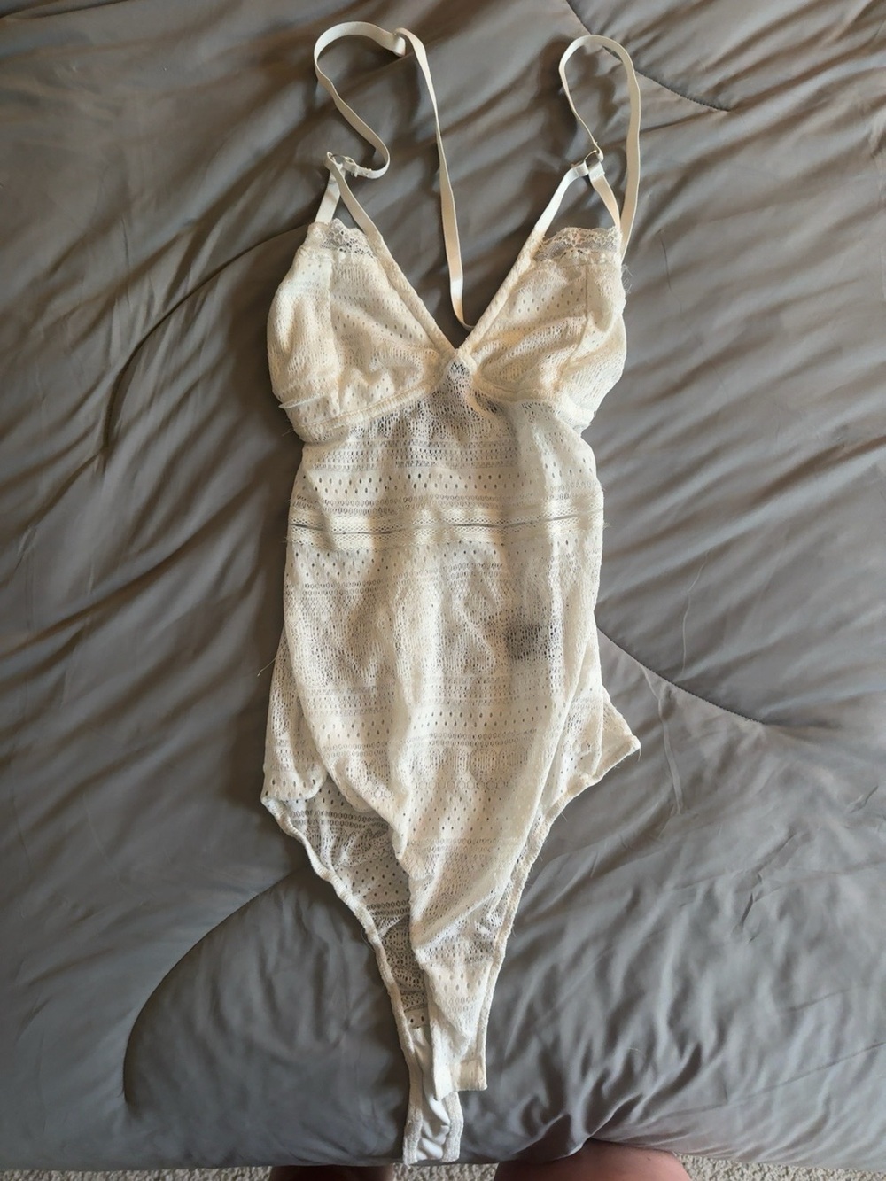 Dream Bandits Australia White Lace Plunge Bodysuit Size Small
